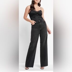 Express Ladies High Waisted Washed Black Wide Leg Jeans NWT Size 8R